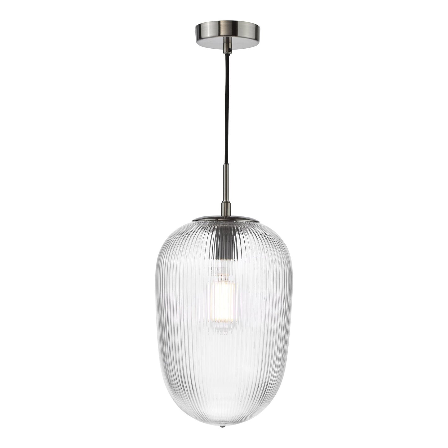 Dar Lighting Abrielle Polished Nickel & Ribbed Glass Pendant