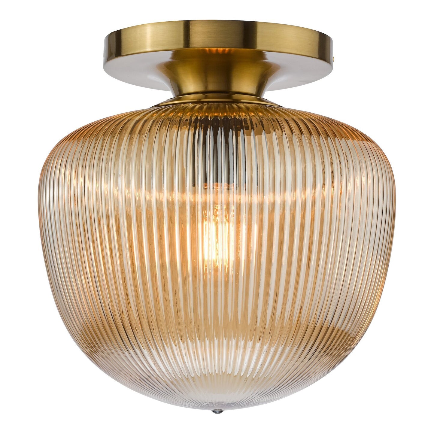 Dar Lighting Abrielle Brushed Bronze & Amber Ribbed Glass Flush