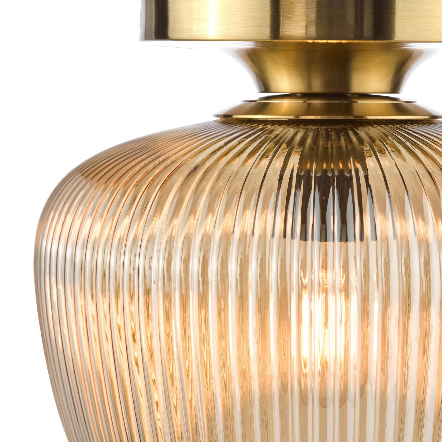 Dar Lighting Abrielle Brushed Bronze & Amber Ribbed Glass Flush