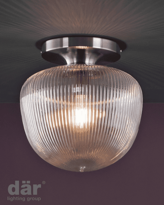 Dar Lighting Abrielle Polished Nickel & Ribbed Glass Flush