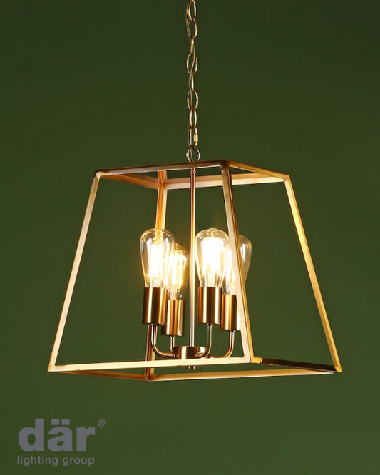 Dar Lighting Academy 4 Light Natural Brass Lantern