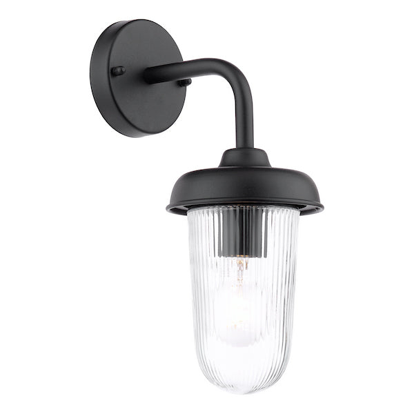 Dar Lighting Acotas Outdoor IP44 Matt Black & Ribbed Glass Wall Light