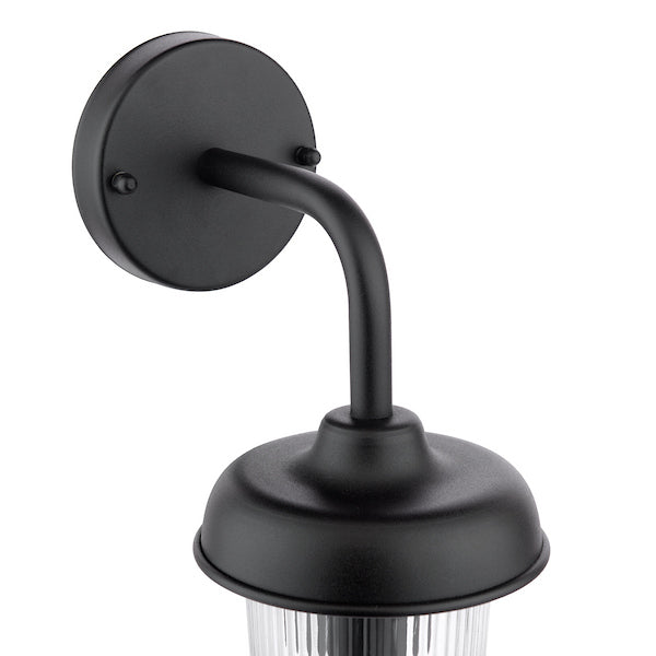 Dar Lighting Acotas Outdoor IP44 Matt Black & Ribbed Glass Wall Light