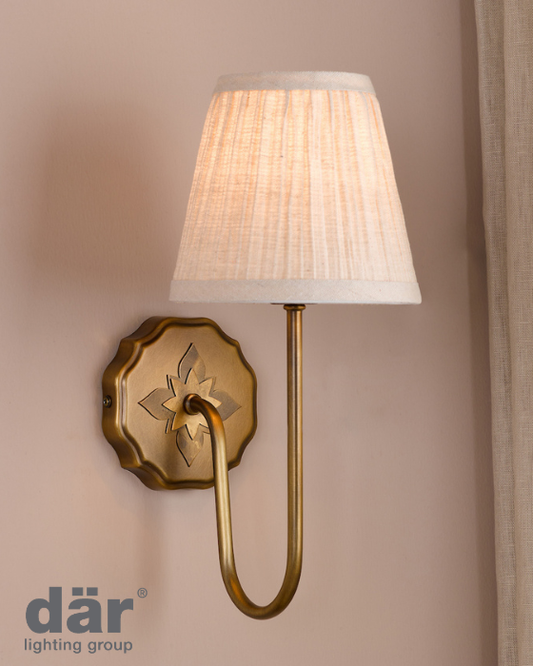 Dar Lighting Adyara Antique Bronze Wall Light With Linen Pleated Shade