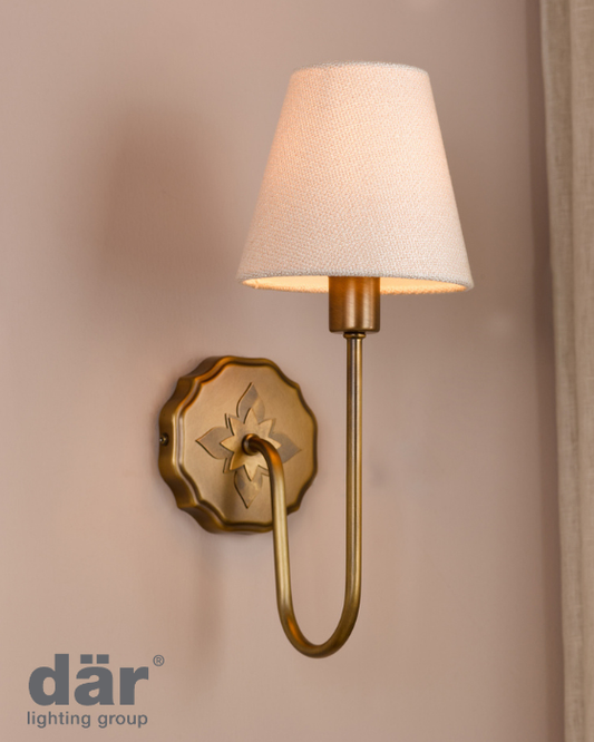 Dar Lighting Adyara Antique Bronze Wall Light With Linen Shade