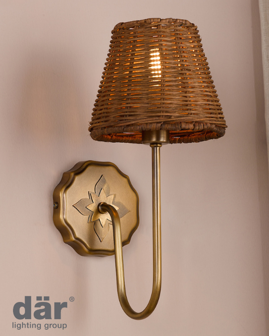 Dar Lighting Adyara Antique Bronze Wall Light With Rattan Shade