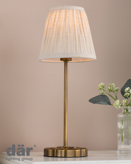 Dar Lighting Adyara Antique Bronze Table Lamp With Linen Pleated Shade (Twin Pack)