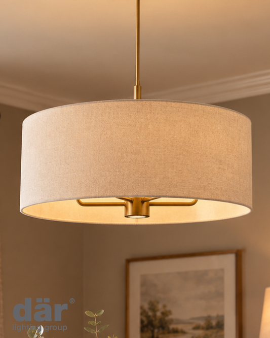 Dar Lighting Aelin 5 Light Matt Bronze Pendant With Natural Linen Shade