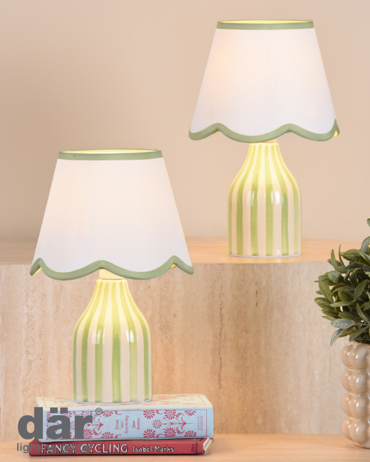 Dar Lighting Aimee Green Ceramic Table Lamp With Shade (Twin Pack)