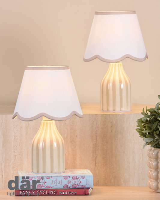 Dar Lighting Aimee Taupe Ceramic Table Lamp With Shade (Twin Pack)
