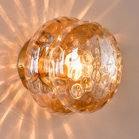 Dar Lighting Alcella Natural Brass & Amber Dimple Glass Wall Light/Ceiling Light