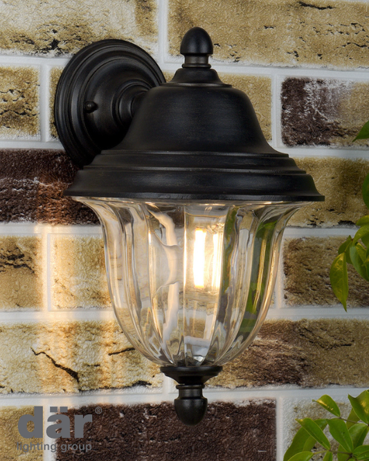 Dar Lighting Aldgate Outdoor IP44 Black & Glass Wall Light
