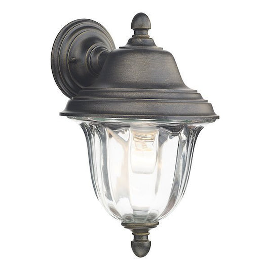 Dar Lighting Aldgate Outdoor IP44 Black & Glass Wall Light