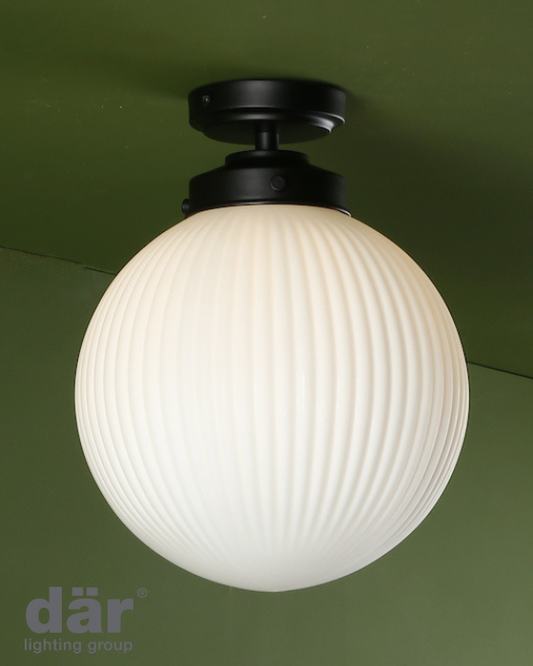 Dar Lighting Alrik Bathroom IP44 Matt Black & Opal Glass Flush