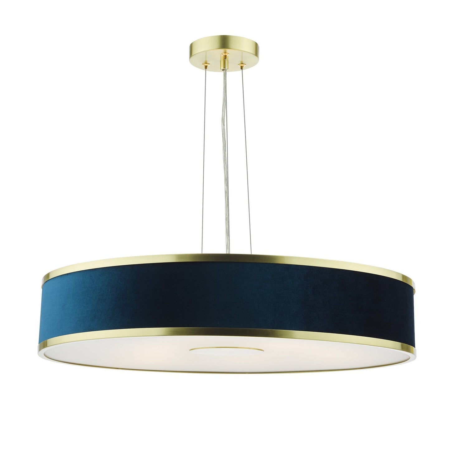 Dar Lighting Alvaro 6 Light Brushed Brass Pendant With Blue Shade