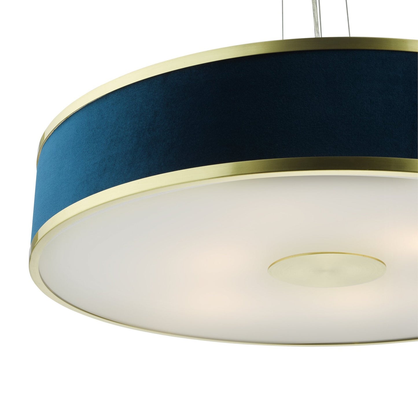 Dar Lighting Alvaro 6 Light Brushed Brass Pendant With Blue Shade