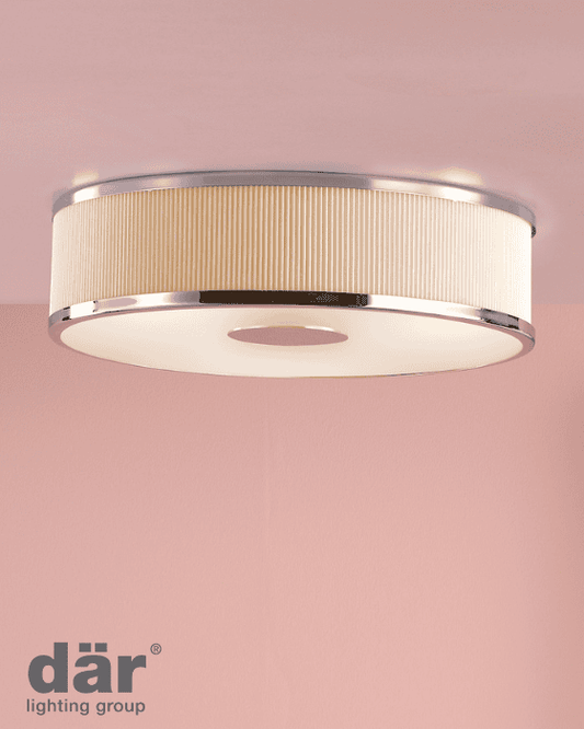 Dar Lighting Alvaro 3 Light Polished Chrome Flush With Ivory shade