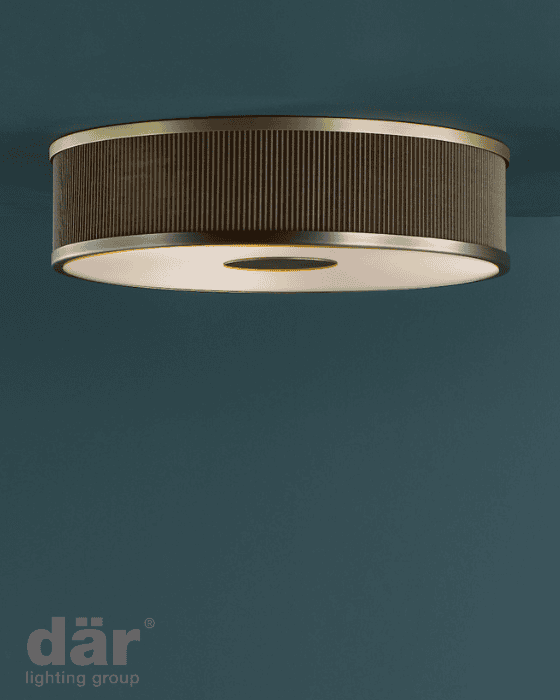 Dar Lighting Alvaro 3 Light Antique Bronze Flush With Brown Shade