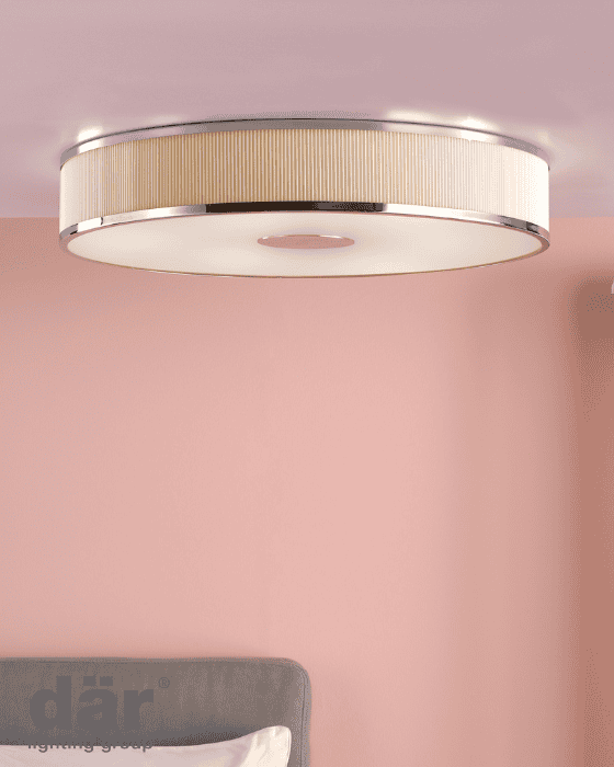 Dar Lighting Alvaro 6 Light Polished Chrome Flush With Ivory shade