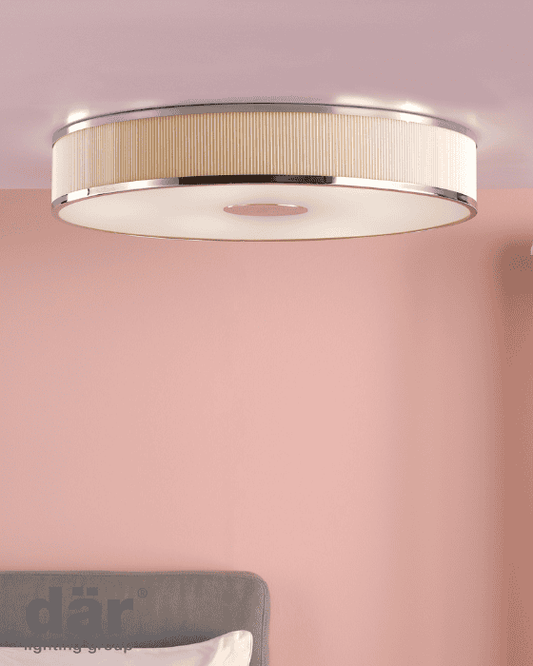 Dar Lighting Alvaro 6 Light Polished Chrome Flush With Ivory shade