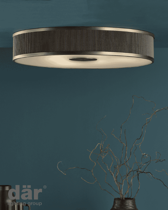 Dar Lighting Alvaro 6 Light Antique Bronze Flush With Brown Shade