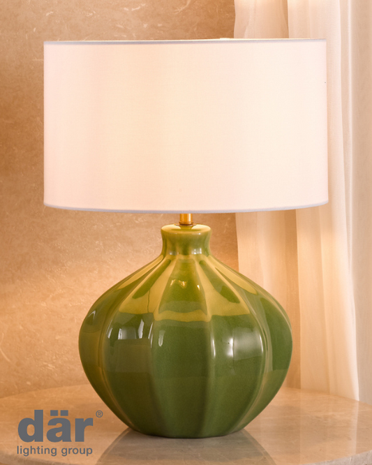 Dar Lighting Amrita Ceramic Green & Antique Brass Table Lamp With Shade