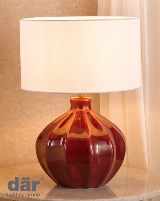 Dar Lighting Amrita Ceramic Red & Antique Brass Table Lamp With Shade