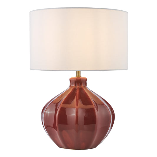 Dar Lighting Amrita Ceramic Red & Antique Brass Table Lamp With Shade
