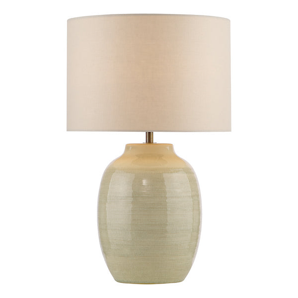 Dar Lighting Amsara Green Ceramic & Antique Brass Table Lamp With Linen Shade