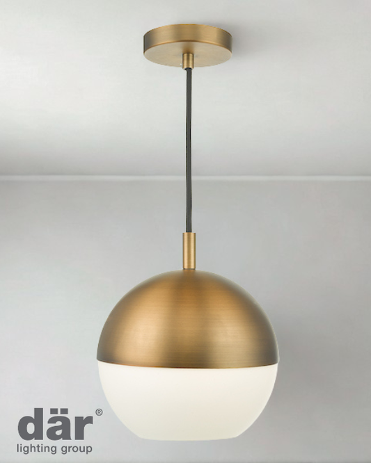 Dar Lighting Andre Aged Brass & Opal Glass Pendant