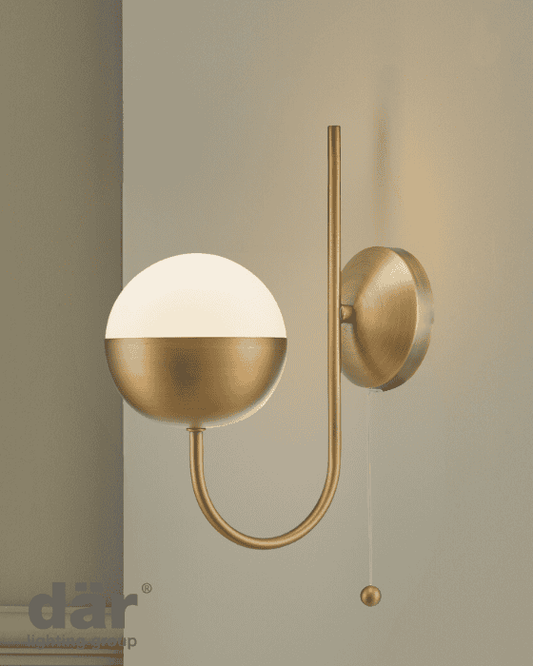 Dar Lighting Andre Aged Brass & Opal Glass Wall Light