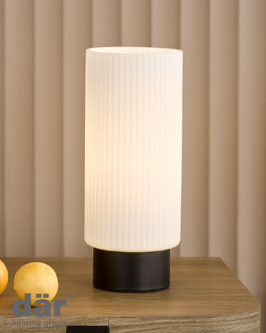 Dar Lighting Aneska Matt Black & Opal Glass Table Lamp
