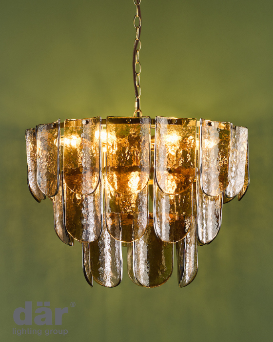 Dar Lighting Anielle 9 Light Natural Brass & Tea Smoked Glass Chandelier