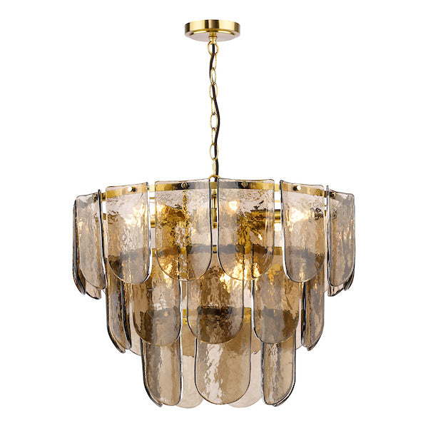 Dar Lighting Anielle 9 Light Natural Brass & Tea Smoked Glass Chandelier