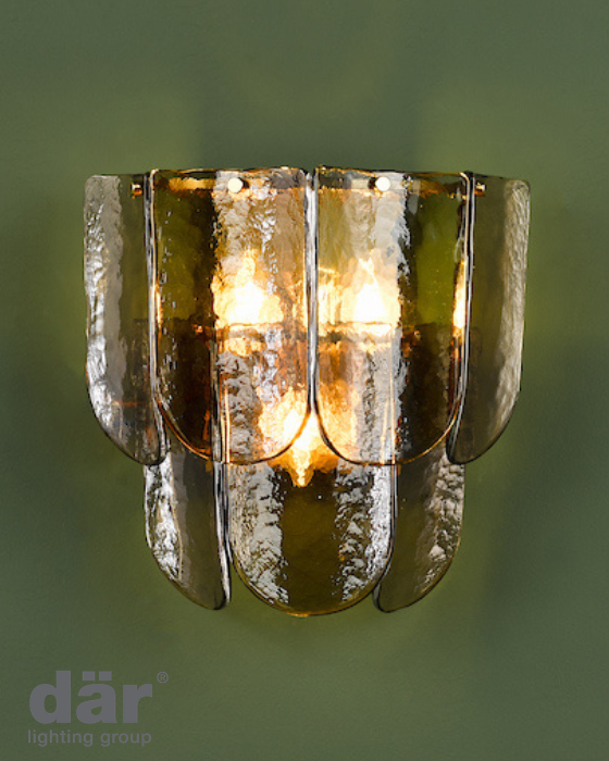 Dar Lighting Anielle 3 Light Natural Brass & Tea Smoked Glass Wall Light