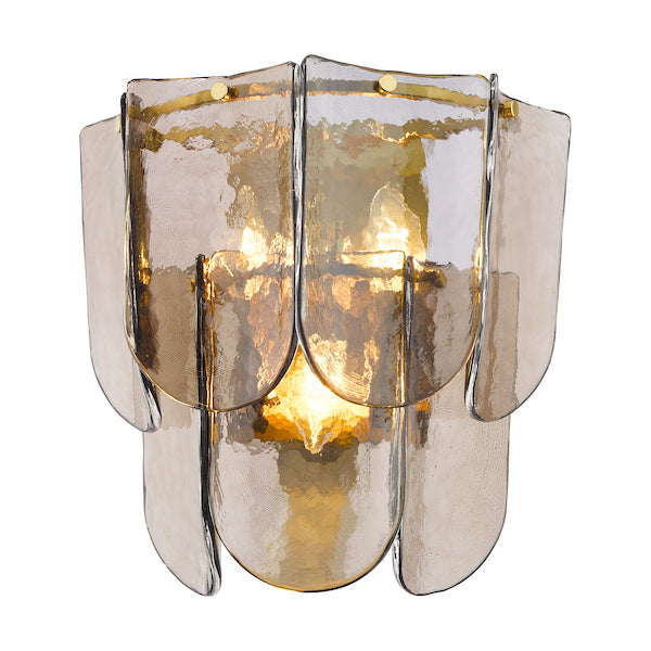 Dar Lighting Anielle 3 Light Natural Brass & Tea Smoked Glass Wall Light