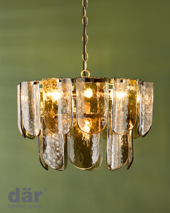 Dar Lighting Anielle 7 Light Natural Brass & Tea Smoked Glass Chandelier