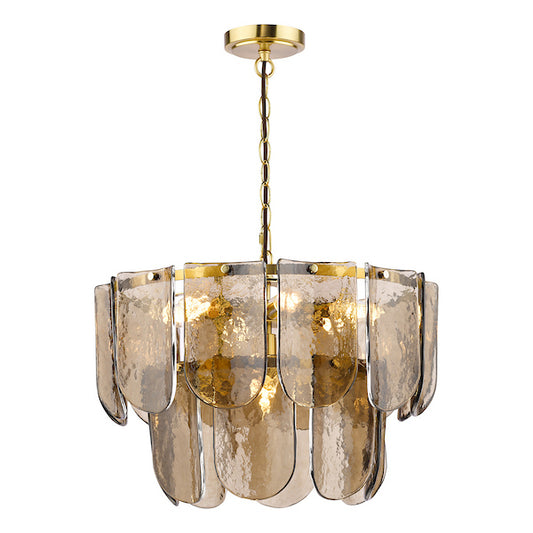 Dar Lighting Anielle 7 Light Natural Brass & Tea Smoked Glass Chandelier