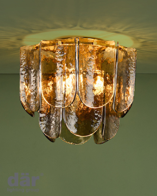 Dar Lighting Anielle 3 Light Natural Brass & Tea Smoked Glass Flush