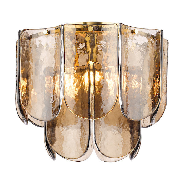 Dar Lighting Anielle 3 Light Natural Brass & Tea Smoked Glass Flush