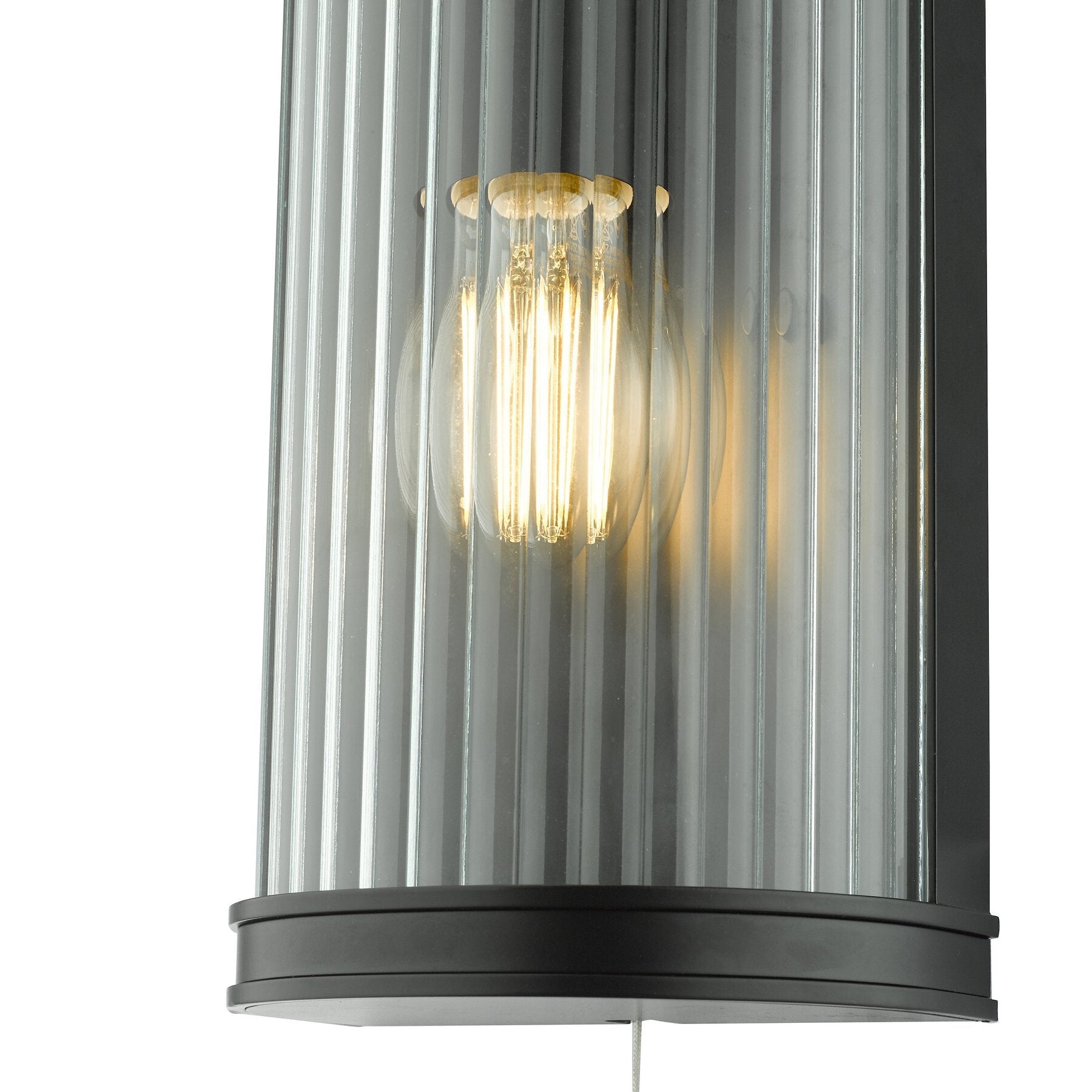 Linting R Dar Lighting Anund Bathroom IP44 Matt Black & Ribbed Glass Wall Light ...