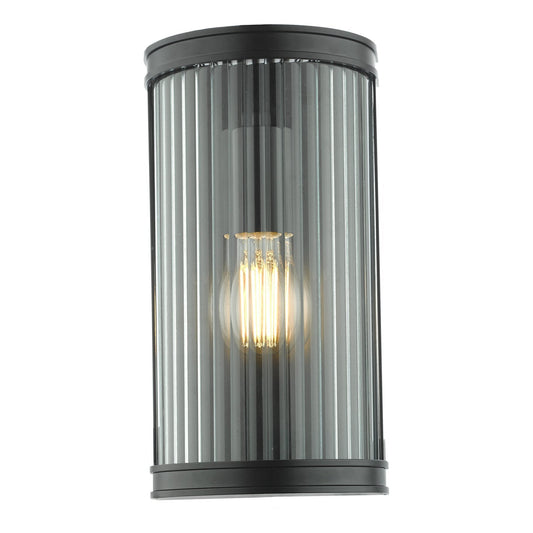 Dar Lighting Anund Bathroom IP44 Matt Black & Ribbed Glass Wall Light