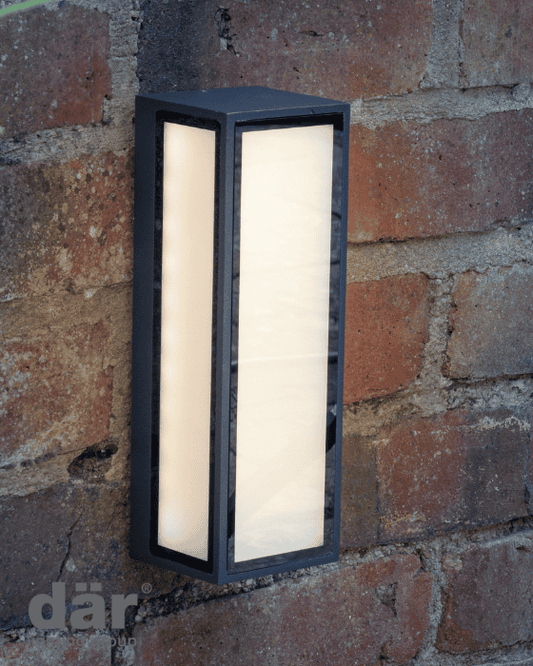 Dar Lighting Arham Outdoor Matt Grey Frosted Glass IP65 LED Wall Light