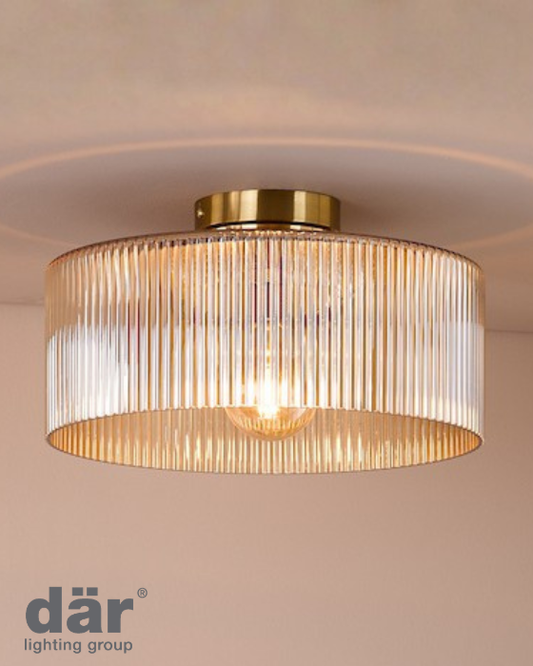 Dar Lighting Arlo Antique Bronze & Champagne Ribbed Glass Flush