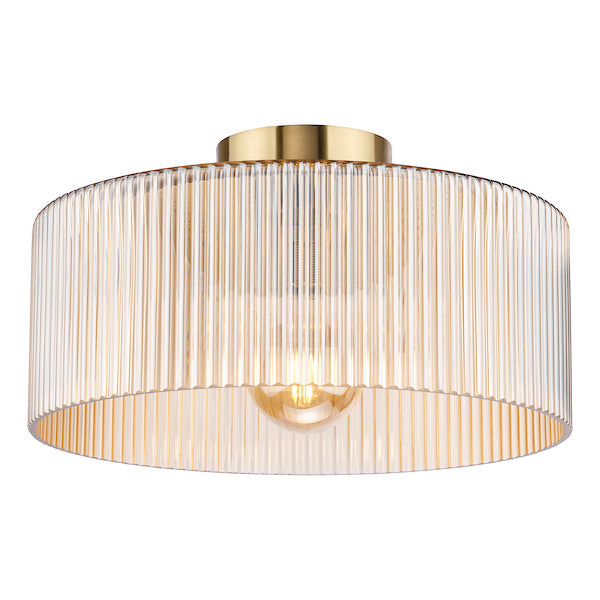 Dar Lighting Arlo Antique Bronze & Champagne Ribbed Glass Flush