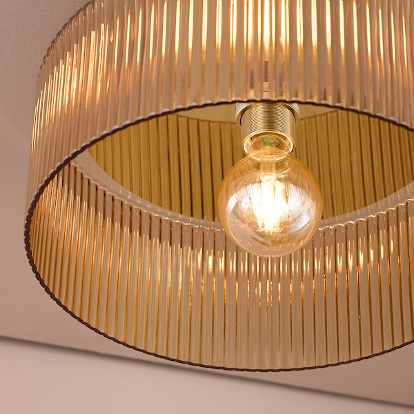 Dar Lighting Arlo Antique Bronze & Champagne Ribbed Glass Flush