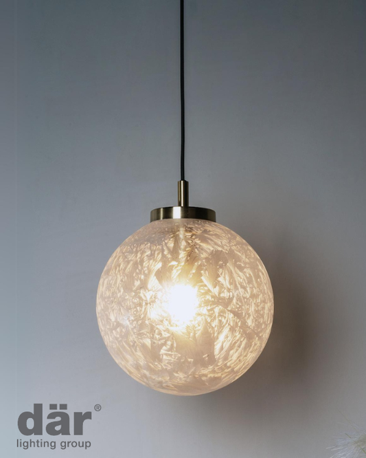 Dar Lighting Avari Satin Brass & Clear Frosted Glass Pendant