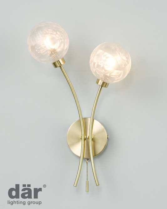 Dar Lighting Avari 2 Light Satin Brass & Glass Wall Light