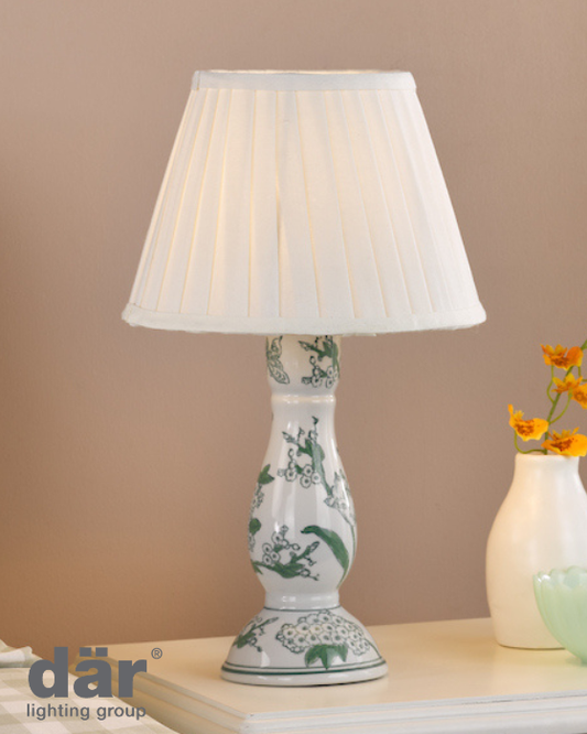 Dar Lighting Aviara Slim Green Ceramic Table Lamp With Ivory Pleated Shade