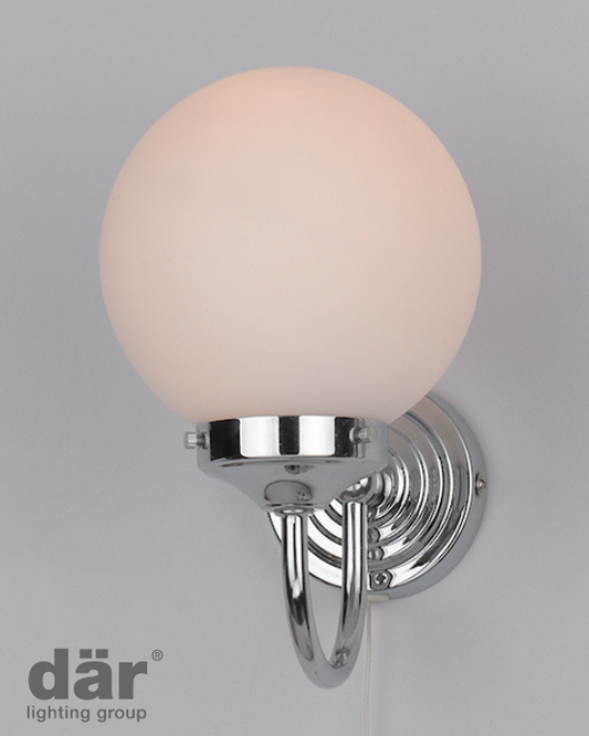 Dar Lighting Barclay Bathroom IP44 Polished Chrome & Opal Glass Wall Light